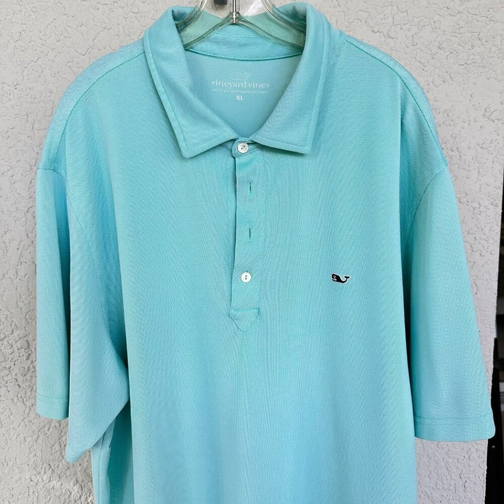 VINEYARD VINES Aqua Short Sleeve Polyester/Spandex Golf Polo Shirt Mens Size‎ XL - Picture 2 of 9